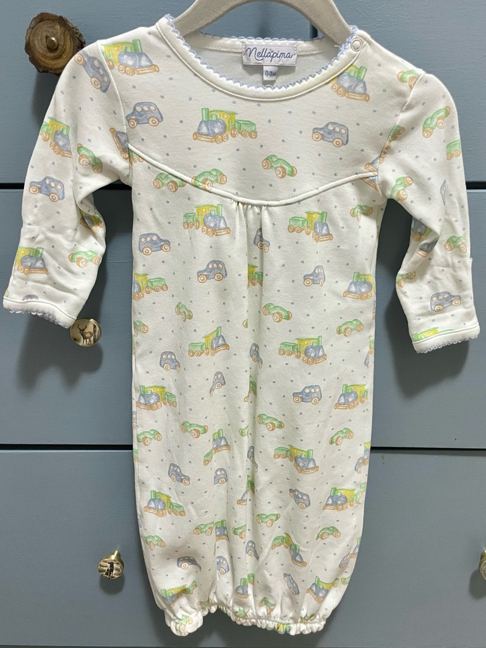 Nellapima Cream Sleep Gown with Trains & Cars